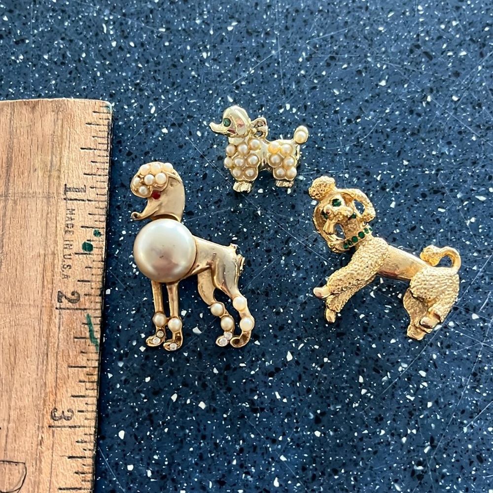 3 goldtone jewel studded poodle dog pins - Picture 1 of 8